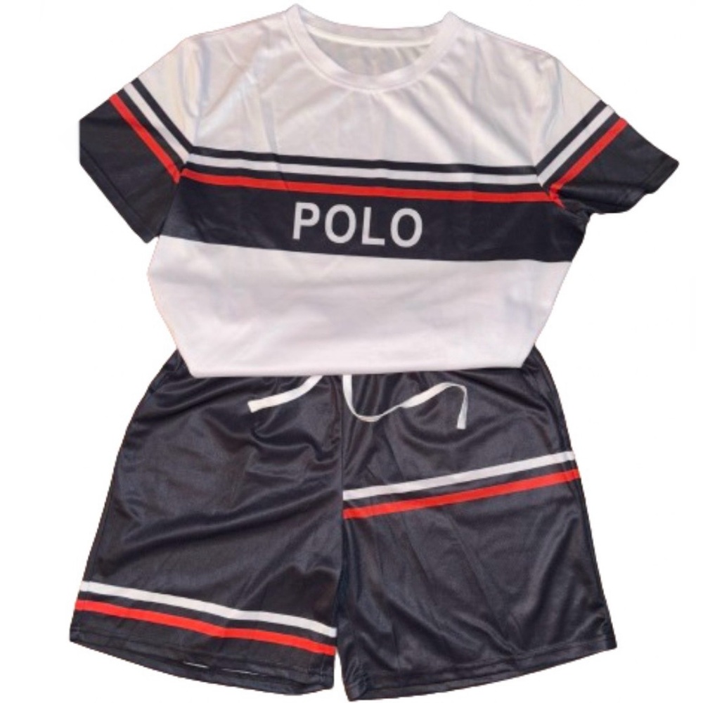 2pc 2xl red black white graphic short set
